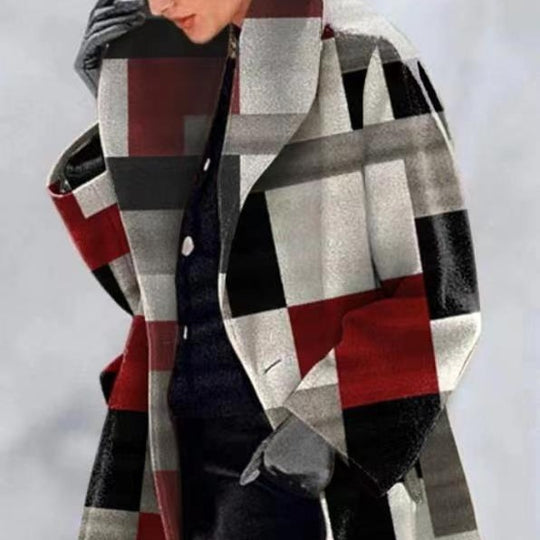 Damen modischer Karomantel mit oversized Schnitt und luxuriöser Textur EB