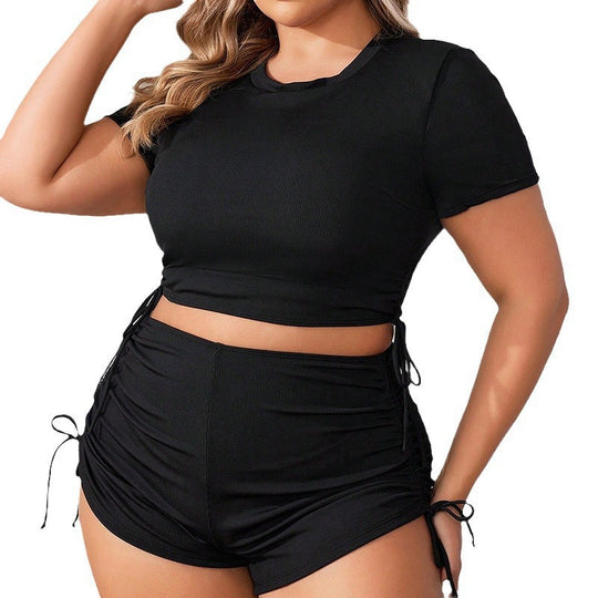 Damen Sportliches Crop-Top und Shorts Set EB