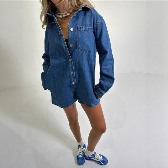 Damen Jeans-Overall mit Kurzarm und praktischen Taschen EB