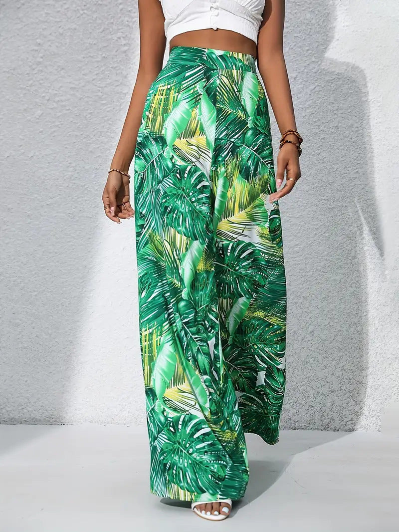 EB | Bedruckte Freizeithose mit hoher Taille und weitem Bein