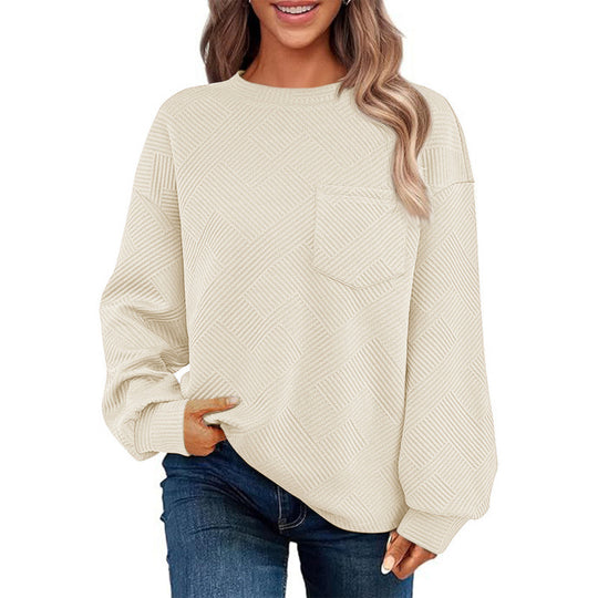 Damen lässiger Pullover mit strukturiertem Muster und praktischer Brusttasche EB