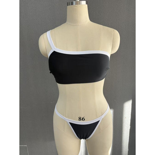 Damen Einseitiger Bikini mit modischem Kontrast und sportlichem Design EB