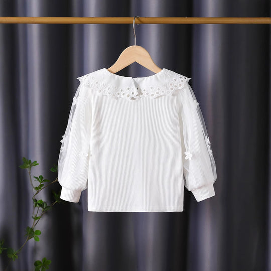 Mädchen Bluse mit voluminösen Tüllärmeln und aufwändigen Blumenstickereien EB