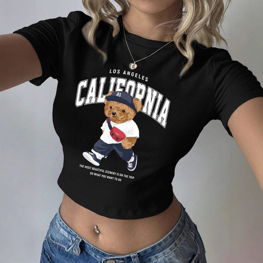 Damen T-Shirt mit kreativem Bärenmotiv und urbanem Lifestyle-Print EB