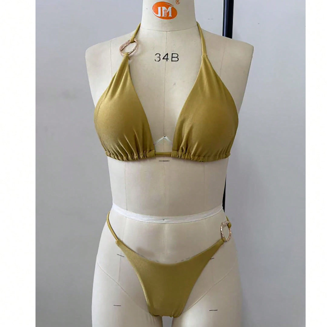 Damen Triangel-Bikini-Set mit modischen Metallringen EB