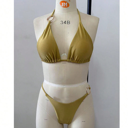 Damen Triangel-Bikini-Set mit modischen Metallringen EB
