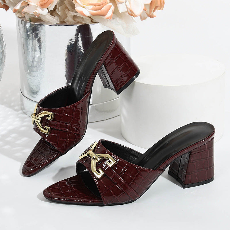 Damen Mules mit Blockabsatz und elegantem Kroko-Design EB