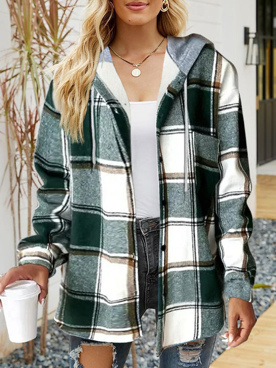 Damen lässige Overshirt-Jacke mit Kapuze und praktischem Kordelzug EB