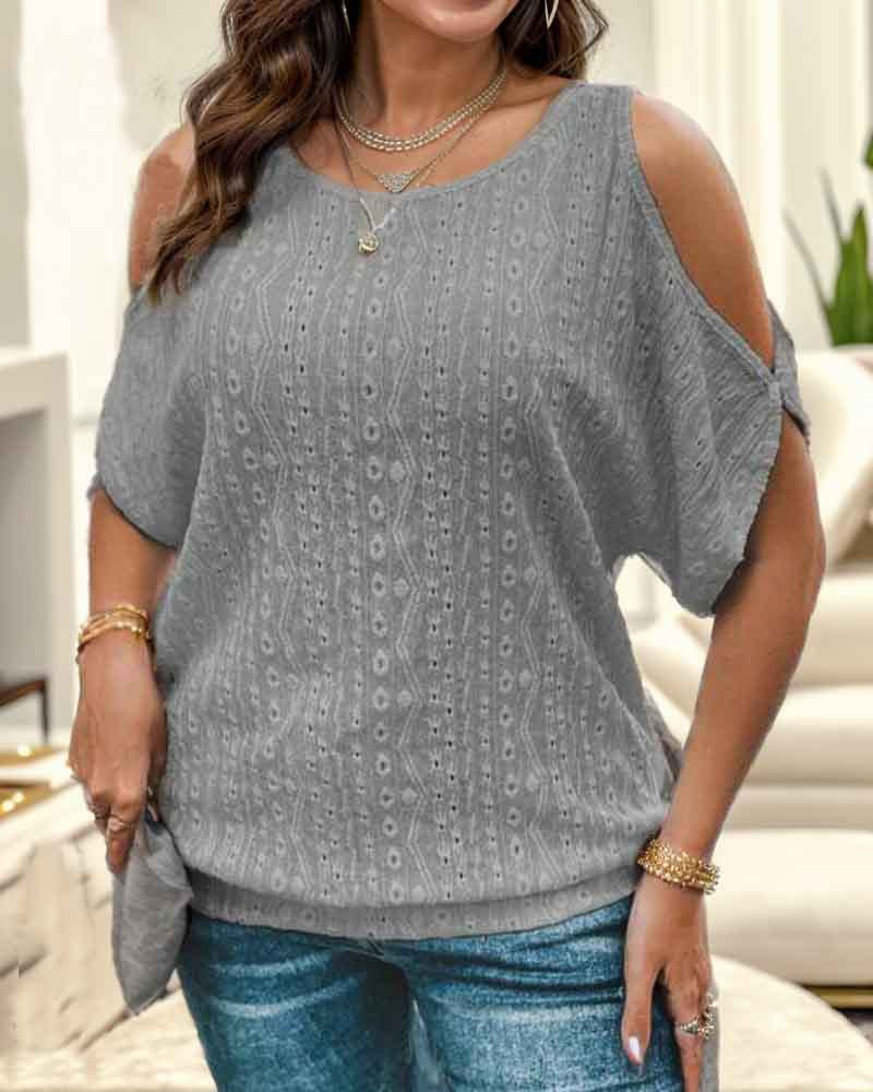 Damen modisches Oberteil mit offenen Schultern und strukturierter Stricktextur EB