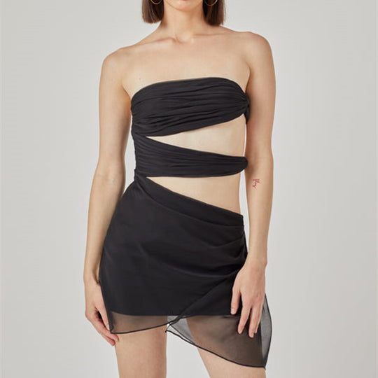 Damen trägerloses Wickelkleid mit Schnittdetails EB