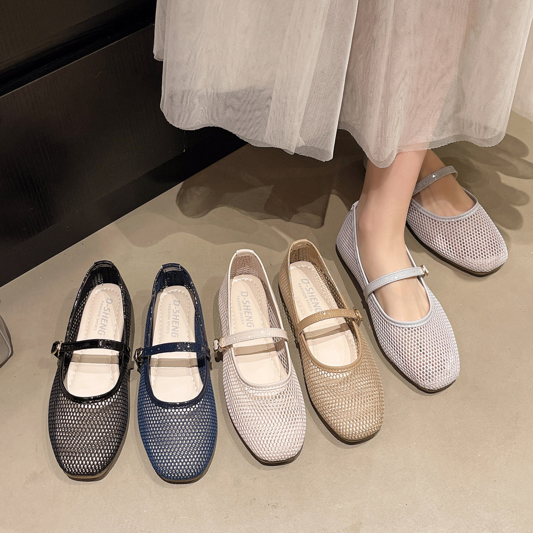Damen Bequeme Mesh-Ballerinas mit verstellbarem Riemchen EB