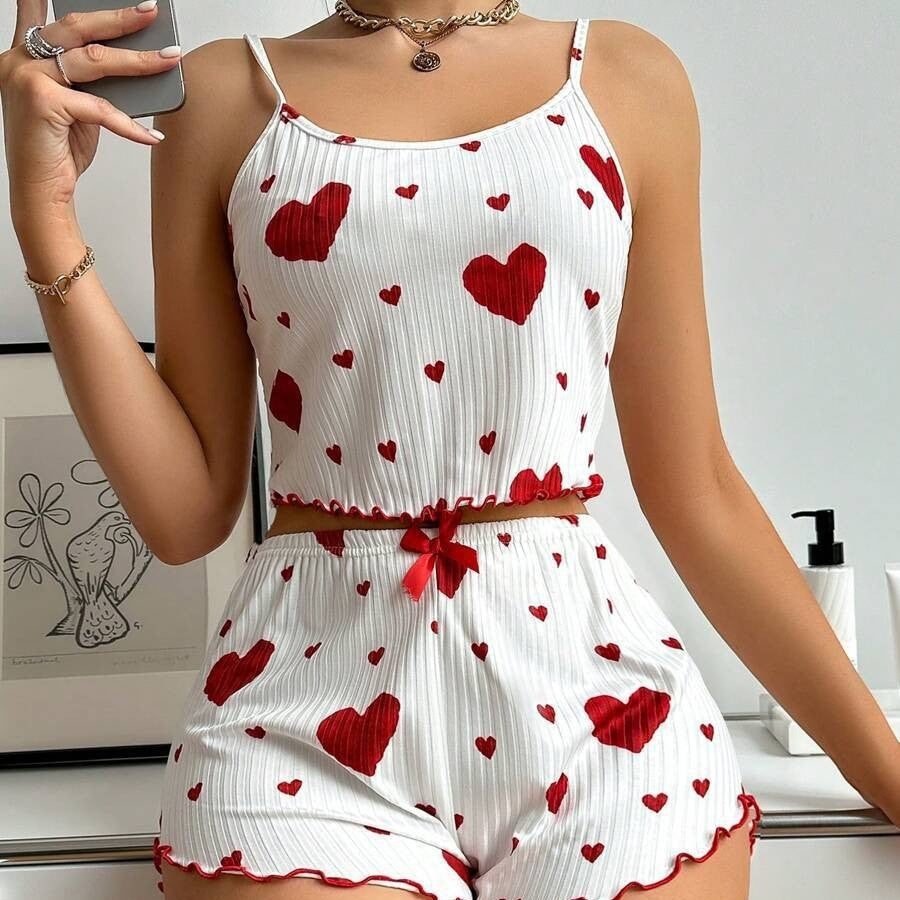EB | Liebe Bedruckte Hosenträger Shorts Pyjama Set