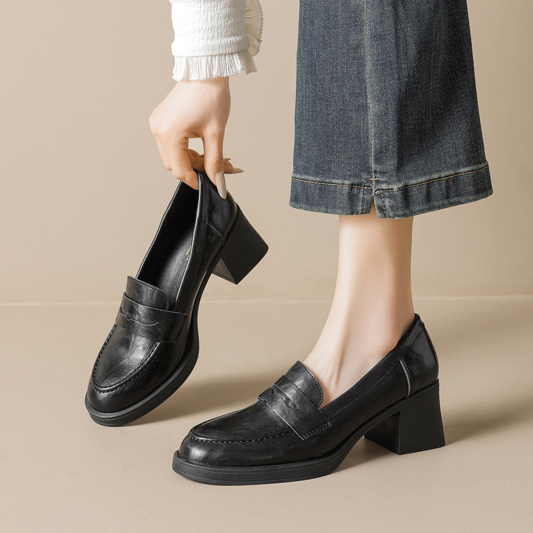 Damen Leder Slip-On-Pumps mit modischem Blockabsatz EB