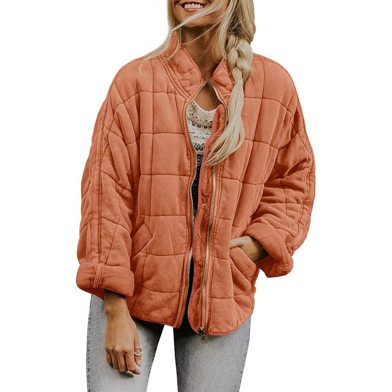 Damen Steppjacke im Oversized Schnitt mit Stehkragen und verdecktem Reißverschluss EB