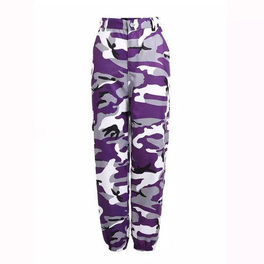 Damen Cargohose im modernen Camouflage-Design mit praktischen Taschen und elastischem Bund EB