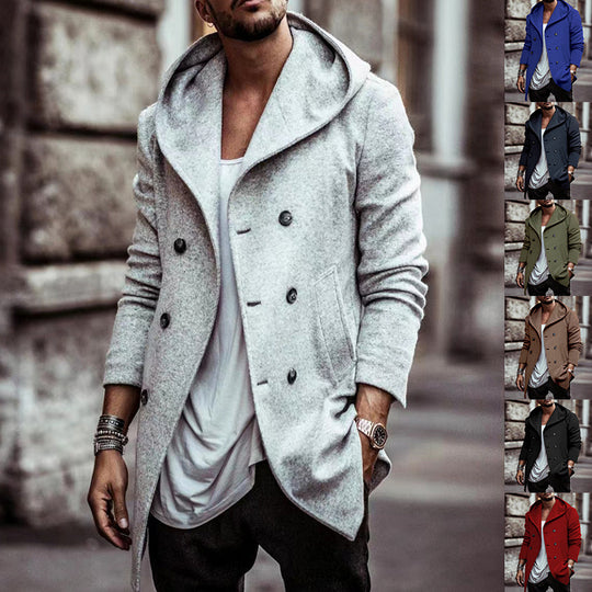 Herren eleganter Mantel mit Kapuze EB