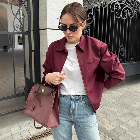 Damen modische Oversized-Jacke mit praktischem Reißverschluss EB