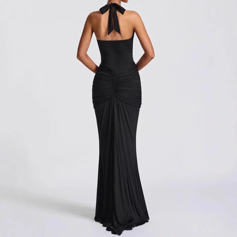 Damen Elegantes Maxikleid mit tiefem V-Ausschnitt und Raffungen EB