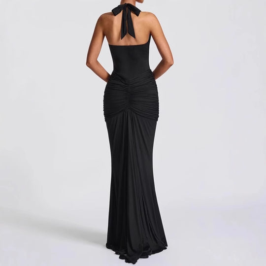 Damen Elegantes Maxikleid mit tiefem V-Ausschnitt und Raffungen EB