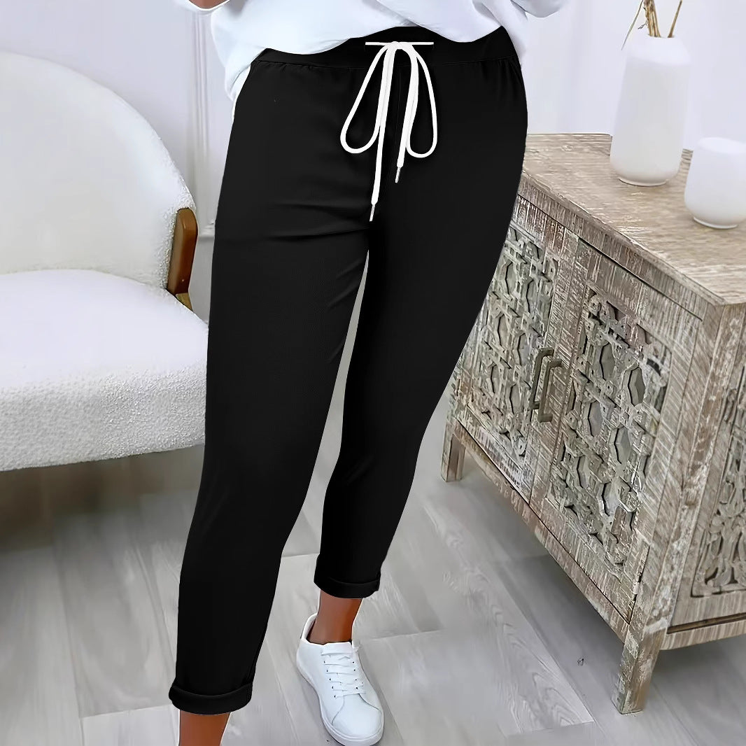 Damen nan taillierte Freizeithose mit Kordelzug und Umschlagbündchen EB