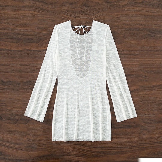 Damen Strandkleid mit langen Ärmeln und modischem Wickeldetail EB