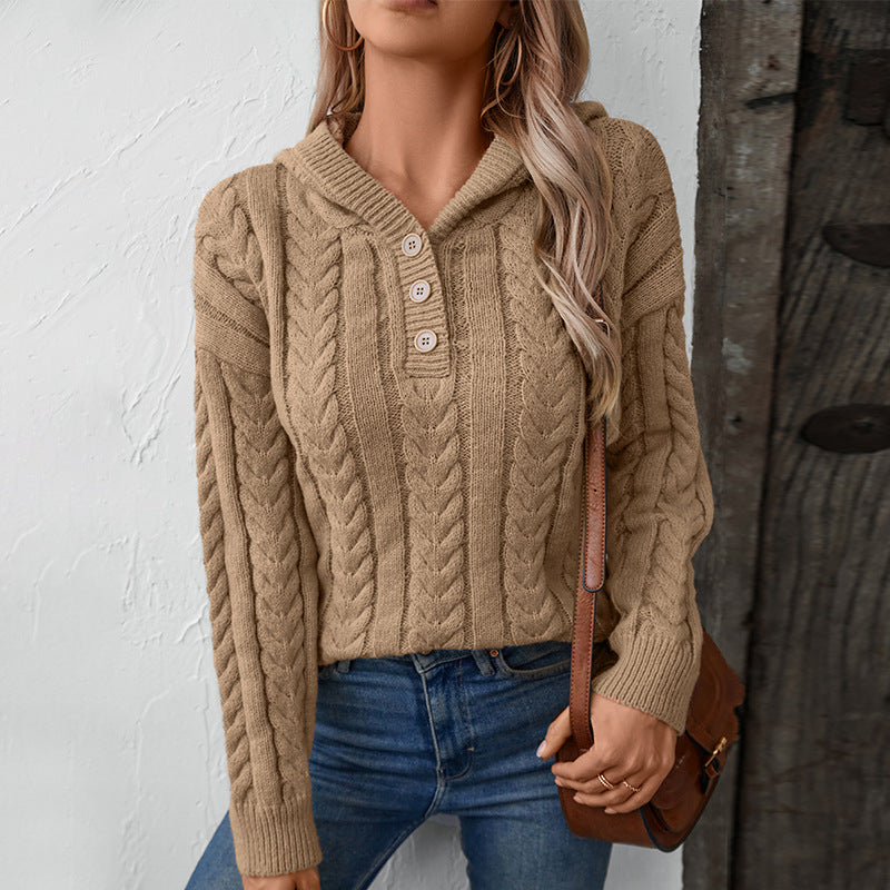 Damen Strickpulli mit Kapuze und Zopfmuster EB