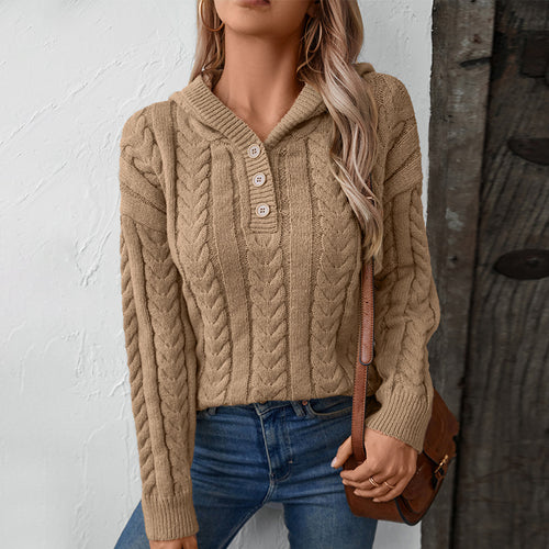 Damen Strickpulli mit Kapuze und Zopfmuster EB