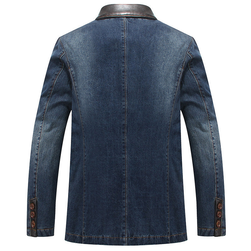 Herren Jeansblazer mit Lederoptikdetails und floral gefüttertem Innenfutter EB