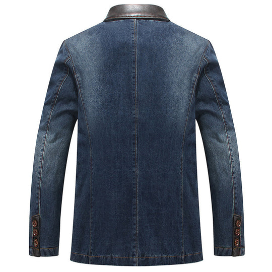 Herren Jeansblazer mit Lederoptikdetails und floral gefüttertem Innenfutter EB
