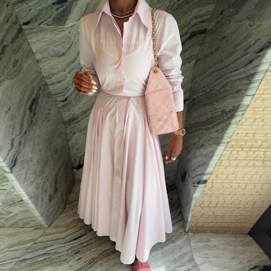 Damen Elegantes Hemdkleid mit fließendem Rock EB