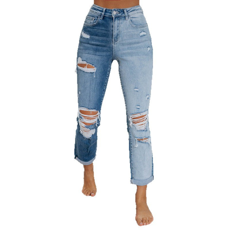 Damen High-Waist Destroyed Jeans EB
