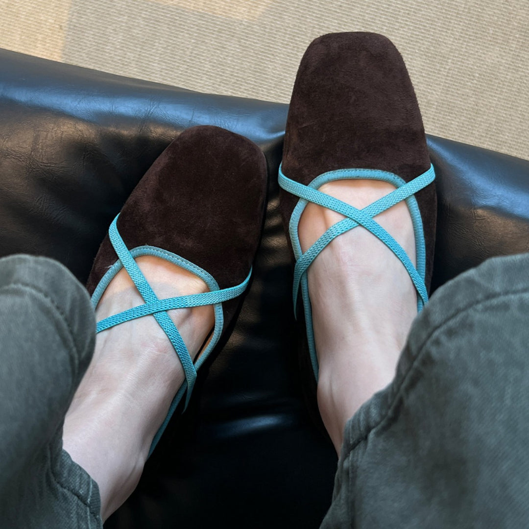 Damen elegante Ballerinas mit gekreuztem Riemchen-Design EB
