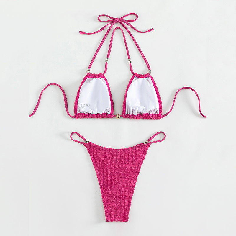 Damen Triangel-Bikini mit strukturiertem Obermaterial und goldenen Akzenten EB