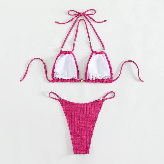 Damen Triangel-Bikini mit strukturiertem Obermaterial und goldenen Akzenten EB