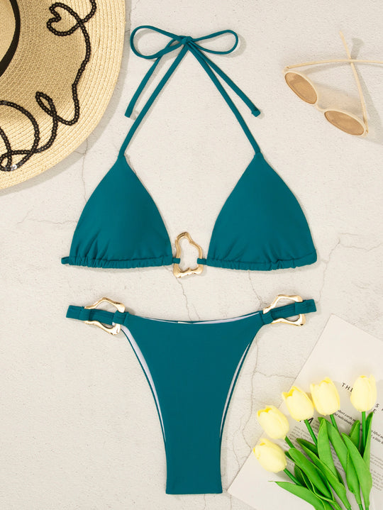 Damen Triangel-Bikini mit verstellbarem Halter und elegantem Schnallen-Detail EB