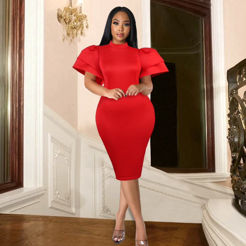 Damen figurbetontes Kleid mit voluminösen Ärmeln EB