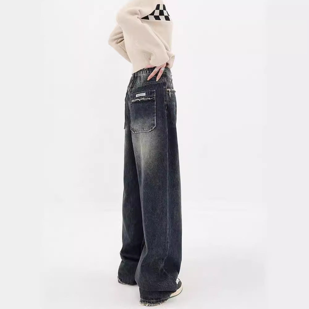 Damen Weite Baggy-Jeans mit authentischem Used-Look EB