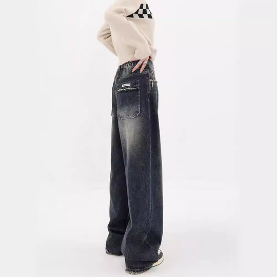 Damen Weite Baggy-Jeans mit authentischem Used-Look EB
