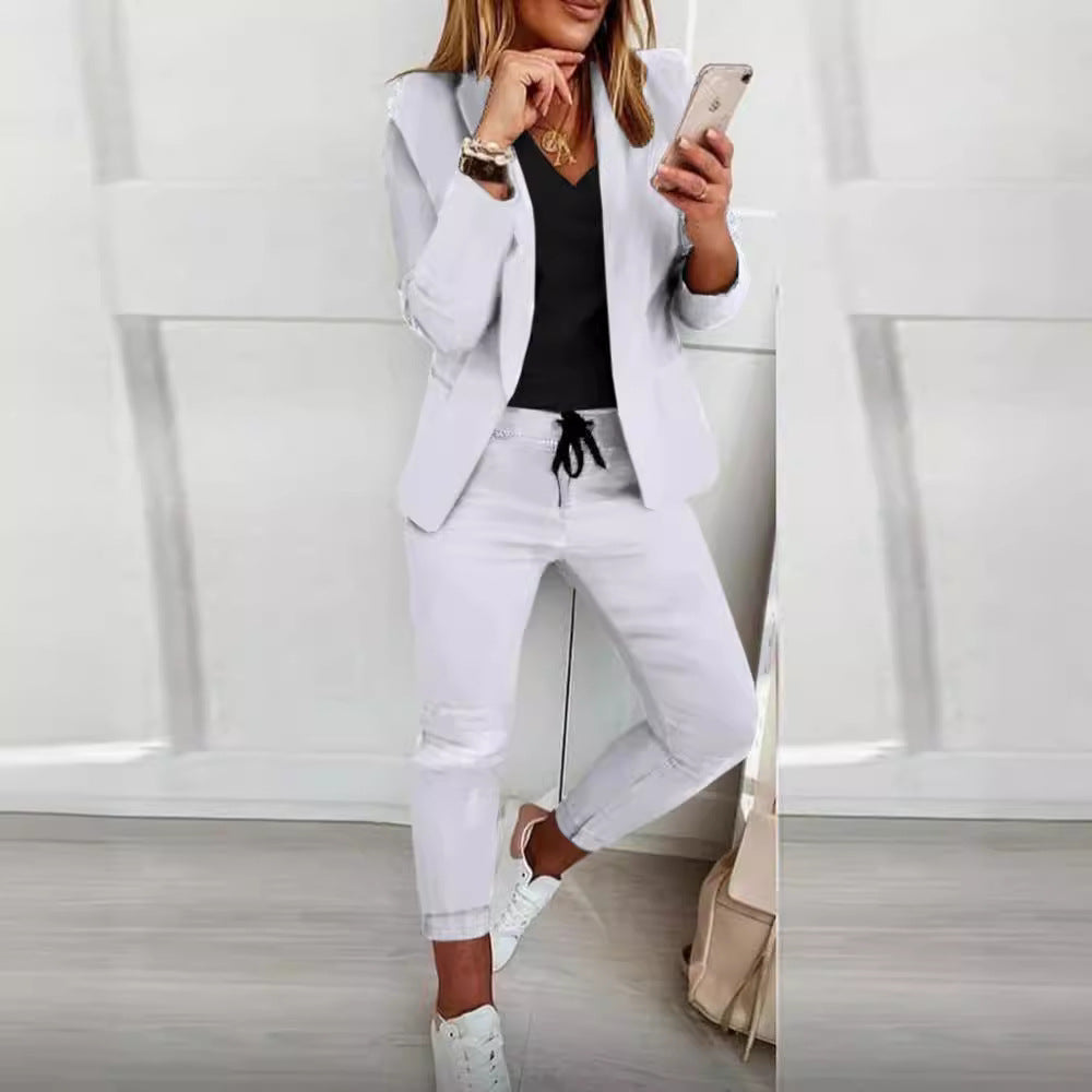 Damen nan zweiteiliges Blazer-Jogger-Set mit tailliertem Blazer und elastischer Bundhose EB