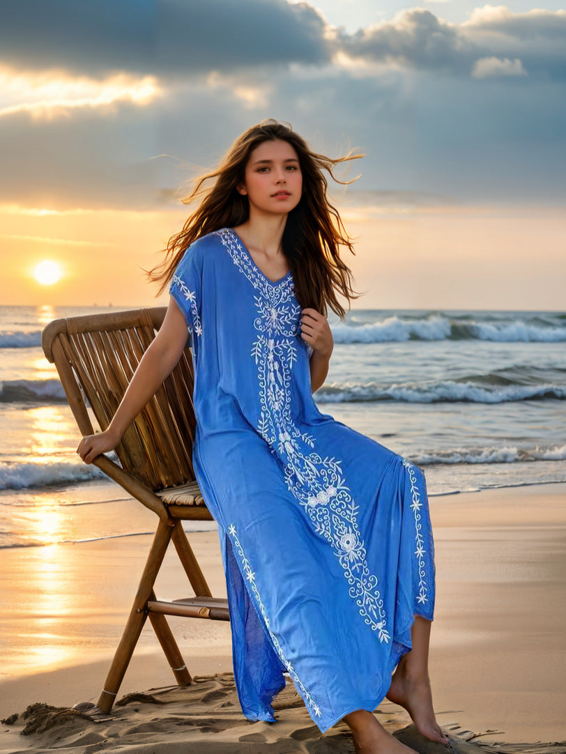 Damen eleganter Strandüberwurf mit filigranem Stickereidesign EB