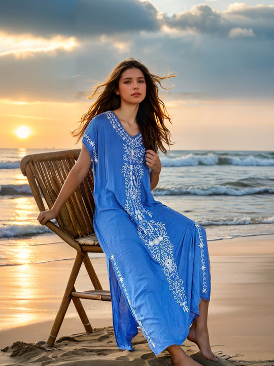 Damen eleganter Strandüberwurf mit filigranem Stickereidesign EB