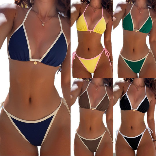Damen Triangel-Bikini mit verstellbaren Trägern und eleganter Ziernaht EB