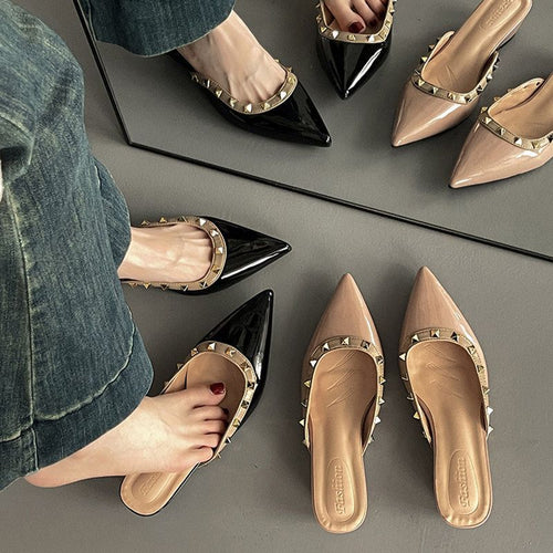 Damen elegante Mules mit spitzem Design und luxuriöser Schmuckverzierung EB