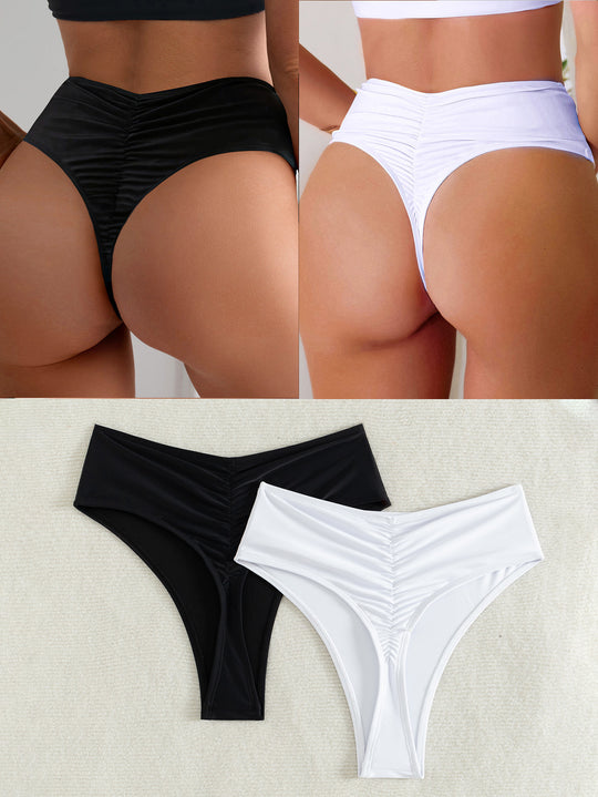 Damen Hochtaillierte Bikini-Hose mit elegantem Rüschendesign EB