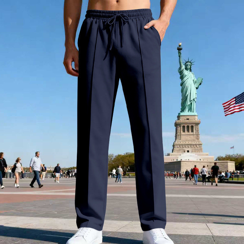 Herren Weite Travel-Loungehose mit Bügelfalte, elastischem Tunnelzug und seitlichen Eingrifftaschen EB
