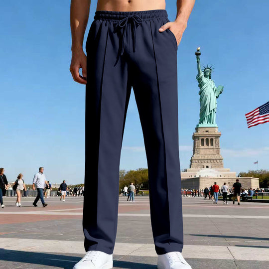 Herren Weite Travel-Loungehose mit Bügelfalte, elastischem Tunnelzug und seitlichen Eingrifftaschen EB