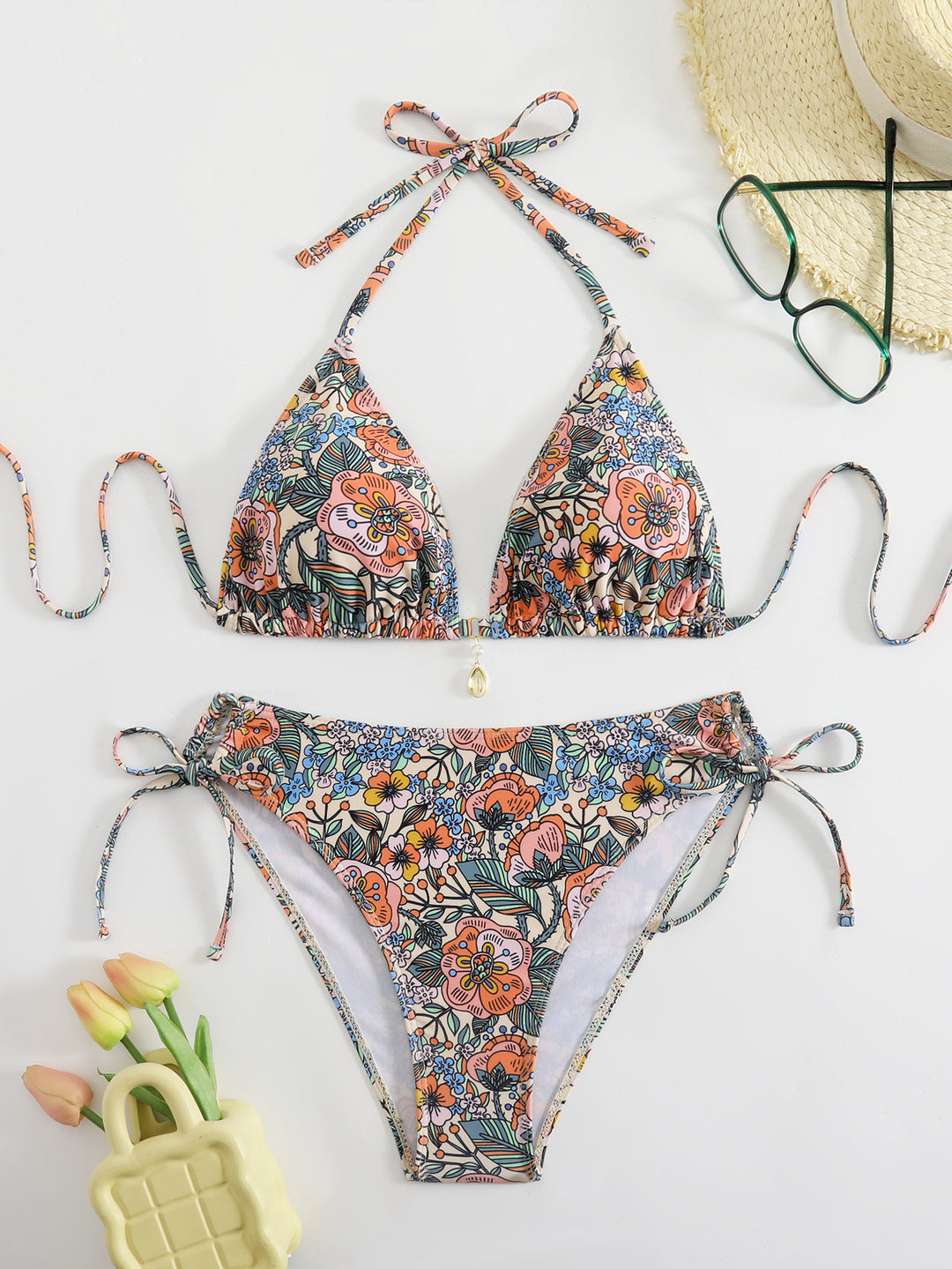 Damen Blumenmuster Bikini-Set EB