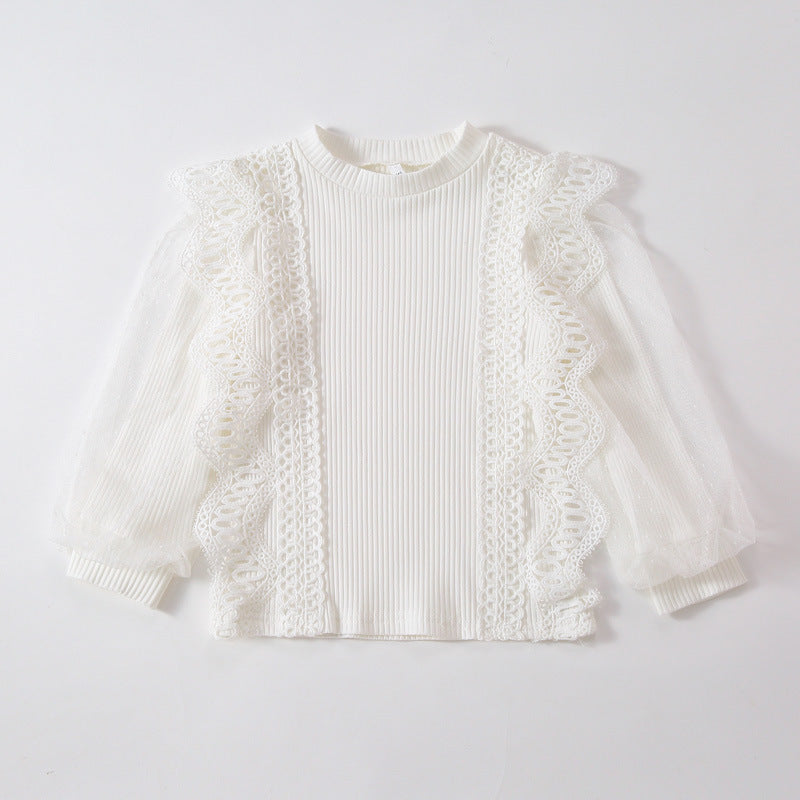 Mädchen Sweatshirt mit romantischen Rüschenärmeln EB