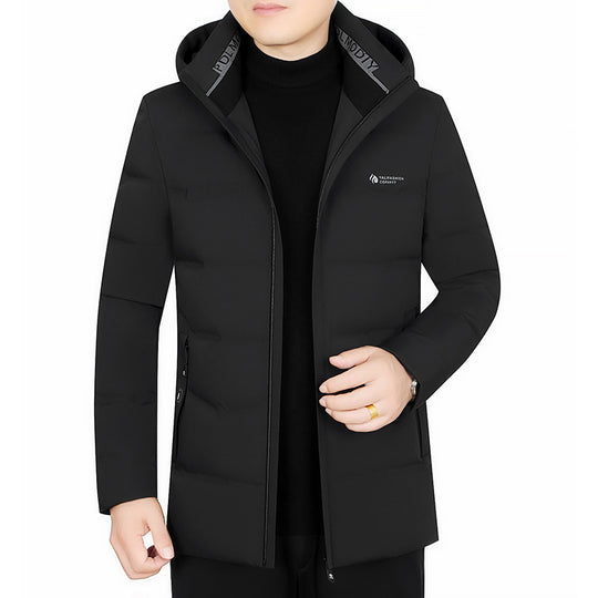 Herren Wattierter City-Mantel mit Kapuze, nahtlosem Minimaldesign und winddichter Performance-Außenhaut EB
