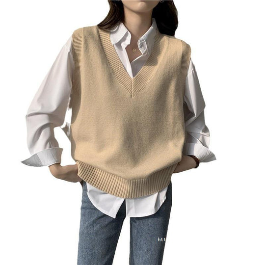 Damen Ärmellose Strickweste mit V-Ausschnitt und Rippdetails EB